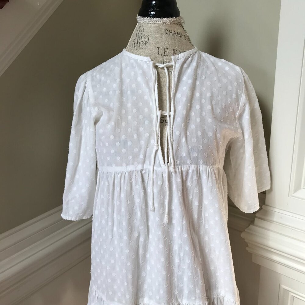 Emerson Fry Isla Mini Dress Womens XS Small White Short Sleeve Cotton Swiss Dots - Picture 5 of 12